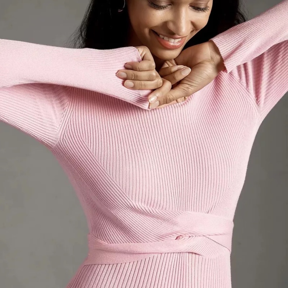 By Anthropologie Long-Sleeve Ribbed Sweater dress  M new  pink color